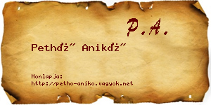 Pethő Anikó névjegykártya